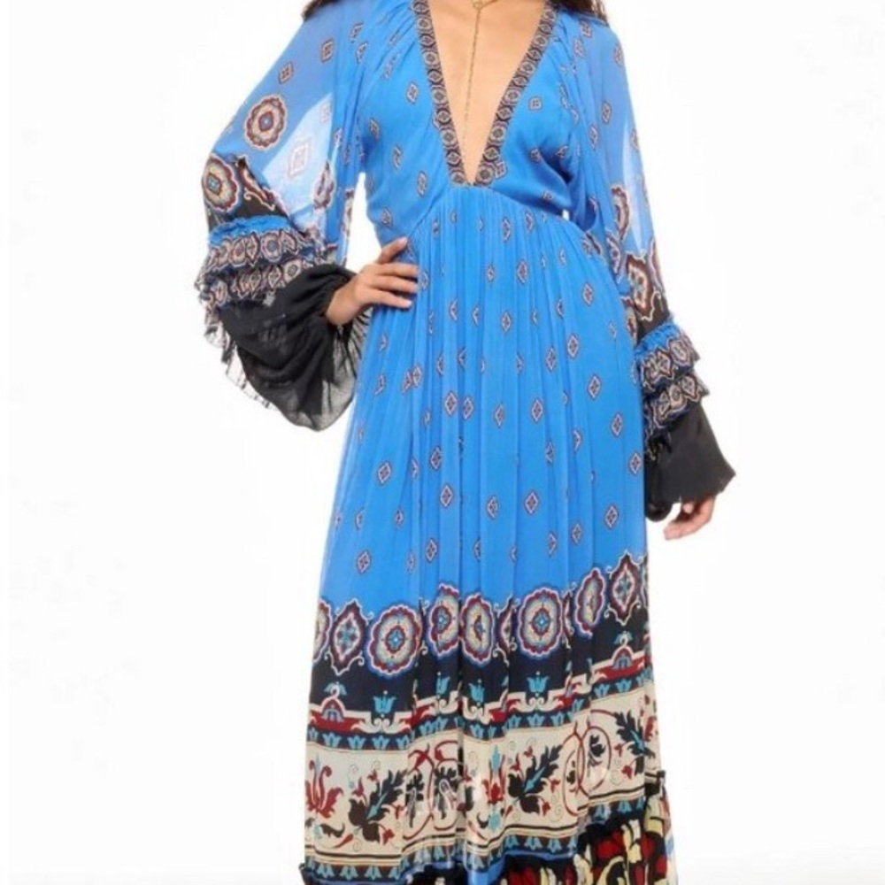 FARM Rio Blue Patterned Long Sleeve Dress - Picture 13 of 15
